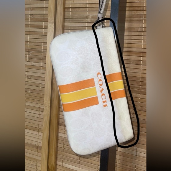 Coach Varsity Large Wristlet Chalk Orange yellow striped wallet - Picture 11 of 11